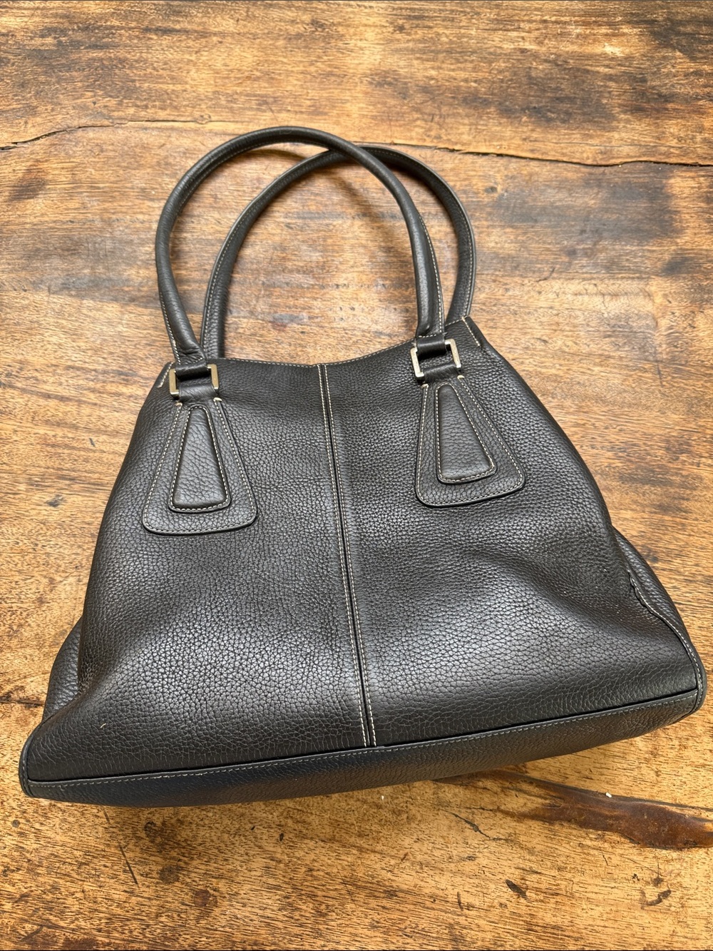 Tignanello Black Pebbled Leather Large Shoulder Tote Bag Multi Pocket - Picture 3 of 16